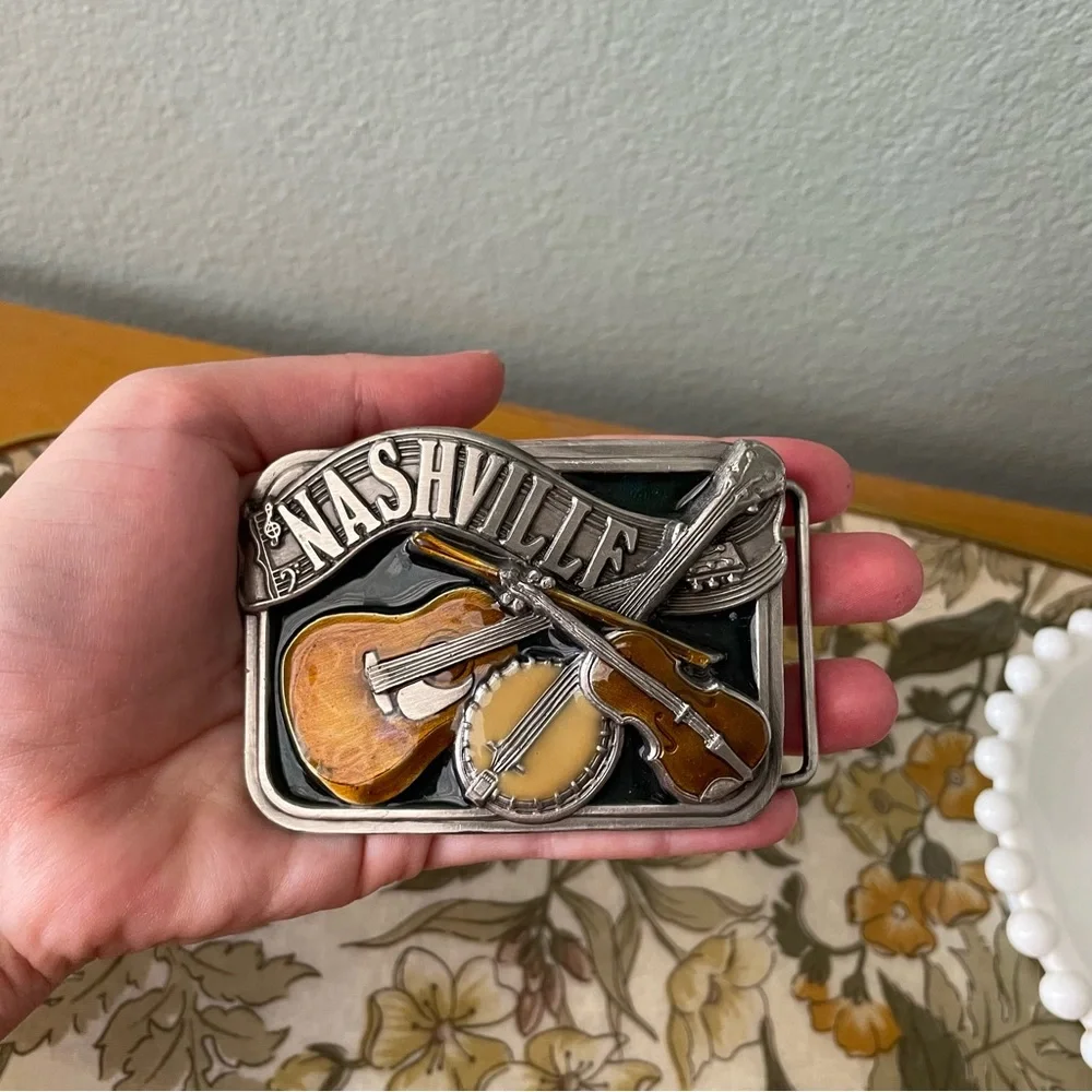 Bergamot Brass Works | Vtg 1984 Nashville Guitar Heavy Duty Metal Belt Buckle